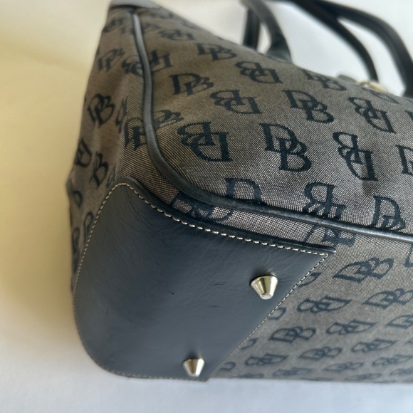 Dooney & Bourke Grey Black Canvas Leather Tote Shoulder Bag - Picture 6 of 14